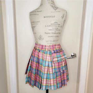 Pink?plaid pleated mini skirt